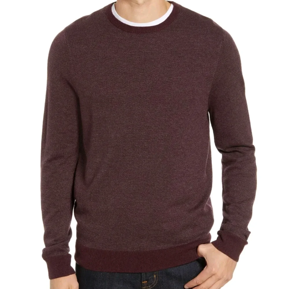 Nordstrom Men Shop Wool Blend Burgundy Birds Eye Crewneck Sweater Men XL NWOT